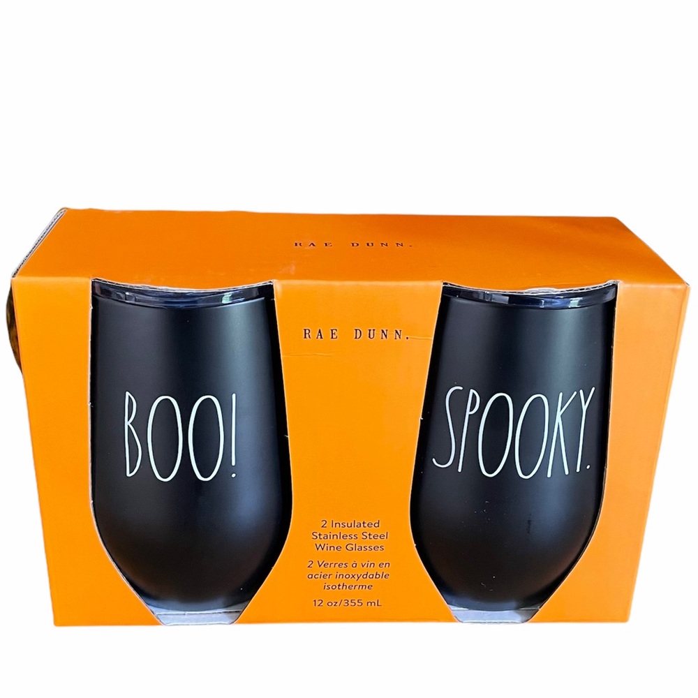 Rae Dunn BOO SPOOKY Insulated Wine Glasses 2pc Set